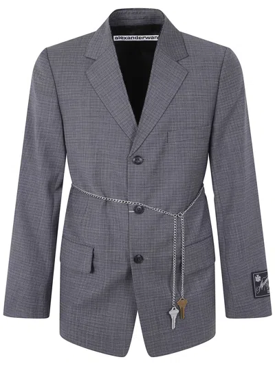 Alexander Wang Tailored Blazer With Chain Belt And Check Pattern In Gray