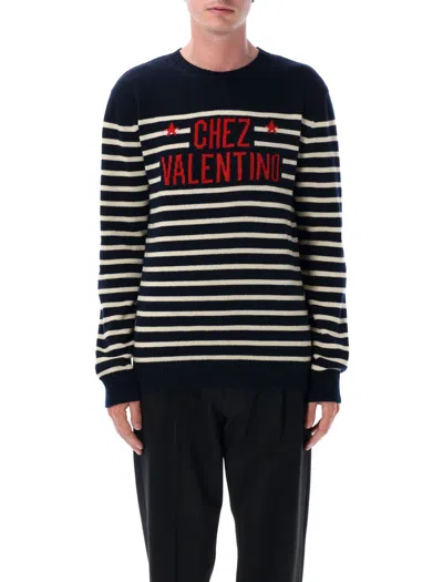 Valentino "chez Valentine" Wool Sweater In Blue