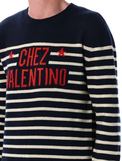 Valentino "chez Valentine" Wool Sweater In Blue