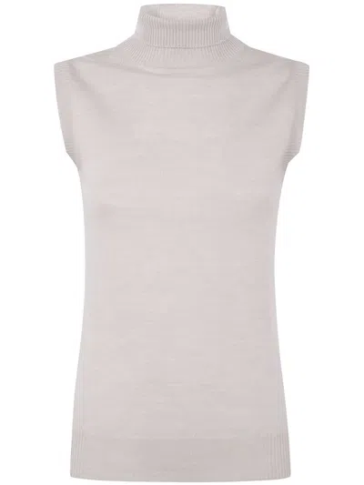 Sportmax Turtle Neck Sleeves Less Woven 'vertigo' Top In White