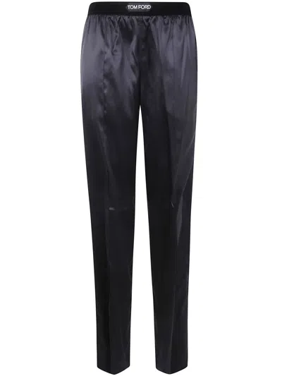 Tom Ford Black Straight Cut Trousers In Blue