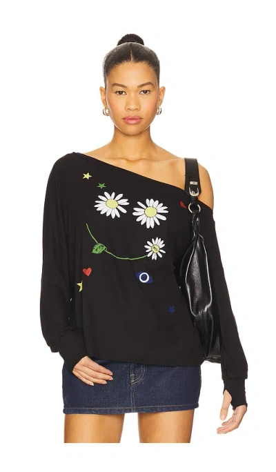 Lauren Moshi Krista Daisy Happyface One Shoulder Top In Multi