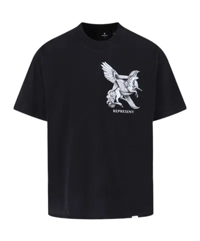 Represent Elegance Unicorn Black Crewneck T-shirt With Logo Print On The Front And Maxi Print On The Rear In C In Black