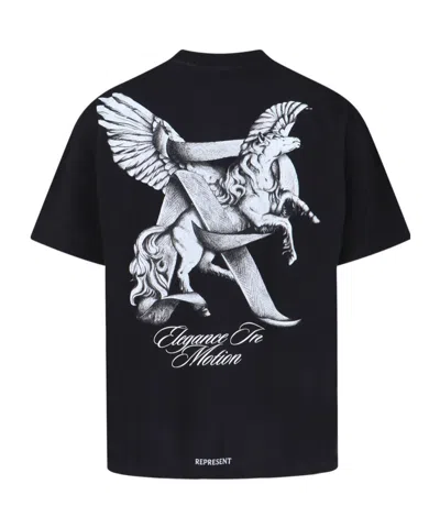 Represent Elegance Unicorn Black Crewneck T-shirt With Logo Print On The Front And Maxi Print On The Rear In C In Black