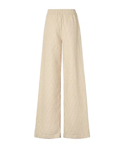 Fendi Wide-leg Patterned Cotton Blend Trousers In Neutral