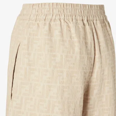 Fendi Wide-leg Patterned Cotton Blend Trousers In Neutral