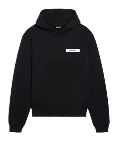 Jacquemus Hooded Long Sleeve Knitwear With Ribbed Cuffs In Black