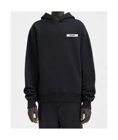 Jacquemus Hooded Long Sleeve Knitwear With Ribbed Cuffs In Black