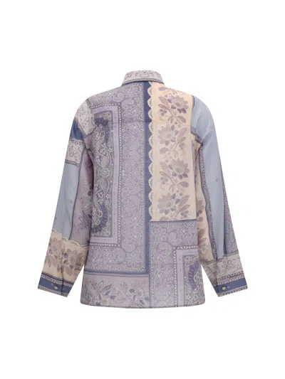 Zimmermann Mixed-print Shirt With Button Front In Blue