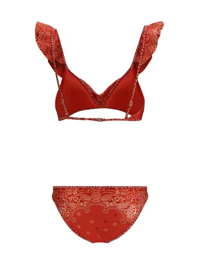 Zimmermann Lucky Ruffled Bikini In Red
