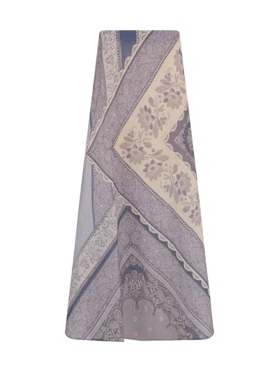 Zimmermann Lucky Floral Linen Midi Skirt In Blue