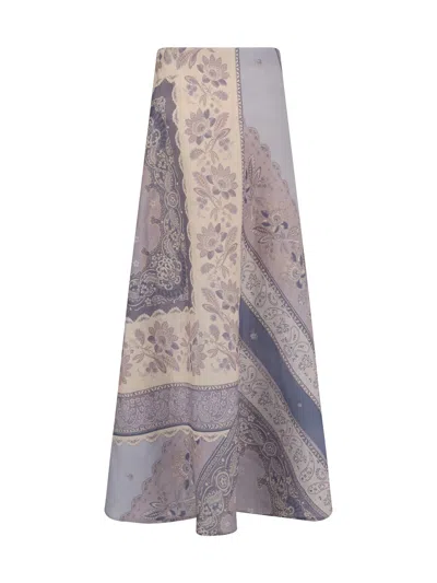 Zimmermann Lucky Floral Linen Midi Skirt In Blue