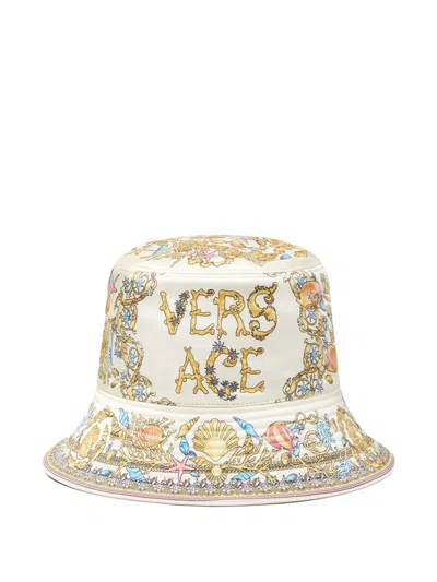 Versace Underwater Baroque Print Twill Bucket Hat In White