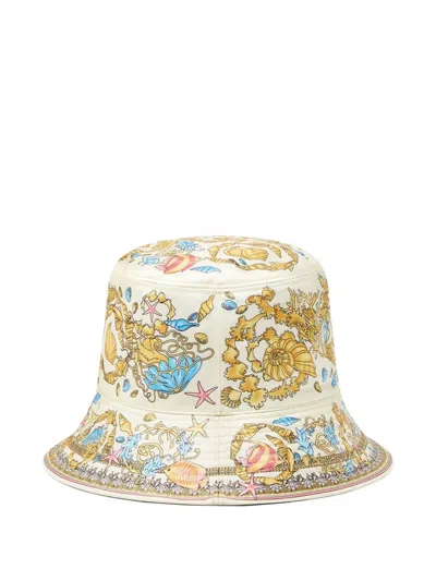 Versace Underwater Baroque Print Twill Bucket Hat In White