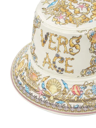 Versace Underwater Baroque Print Twill Bucket Hat In White