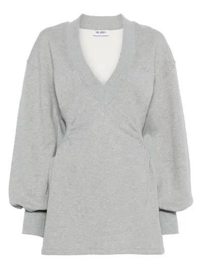 Attico Grey Mini Dress With V Neck And Logo Lettering On The Front In Cotton Woman In Gray