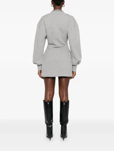 Attico Grey Mini Dress With V Neck And Logo Lettering On The Front In Cotton Woman In Gray