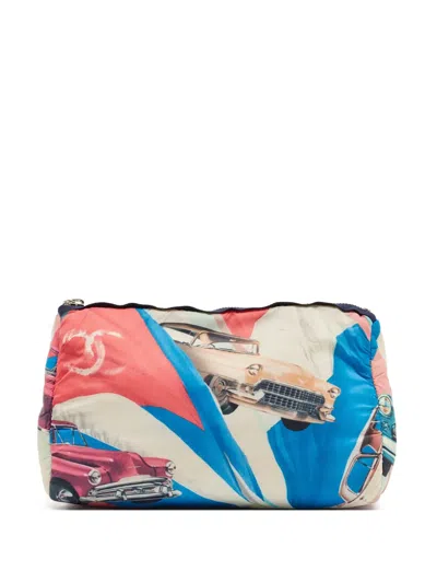 Pre-owned Chanel Graphic-print Clutch Bag In Blue