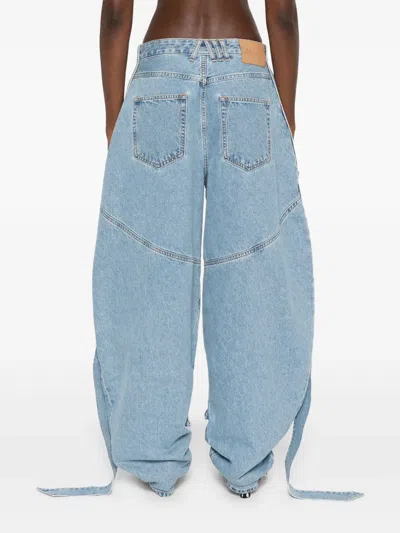 Attico Blue Jeans With Maxi Drawstring On The Front And Logo Patch On The Rear In Denim Woman