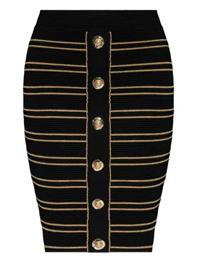 Balmain Striped Pencil Skirt With Lurex Thread In Black