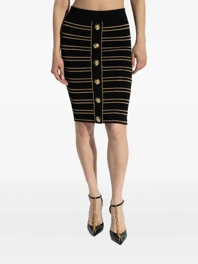 Balmain Striped Pencil Skirt With Lurex Thread In Black