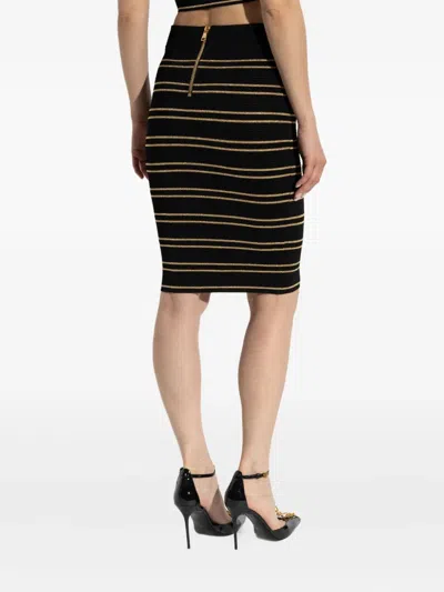 Balmain Striped Pencil Skirt With Lurex Thread In Black