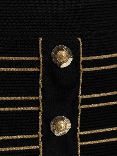 Balmain Striped Pencil Skirt With Lurex Thread In Black