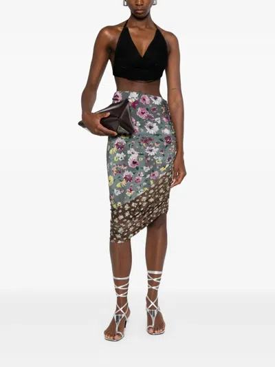 Attico Floral Printed Asymmetric Draped Midi Skirt In Multi
