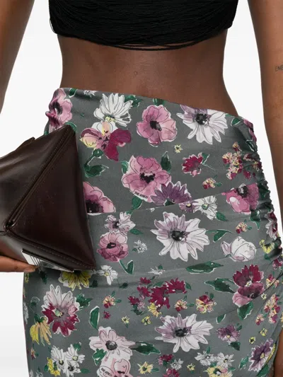 Attico Floral Printed Asymmetric Draped Midi Skirt In Multi