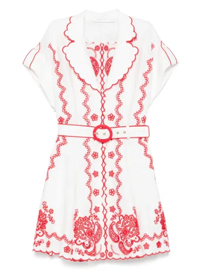 Zimmermann Womens Ivory Red Lucky Embroidered Linen Mini Dress In White