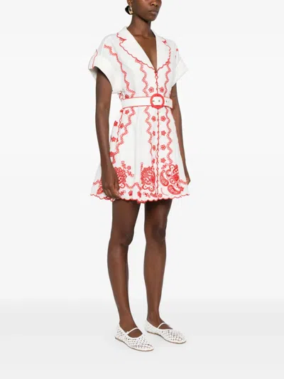 Zimmermann Womens Ivory Red Lucky Embroidered Linen Mini Dress In White