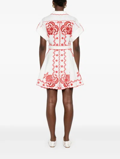 Zimmermann Womens Ivory Red Lucky Embroidered Linen Mini Dress In White