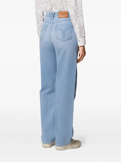 Versace Embellished High-waist Jeans In Blue