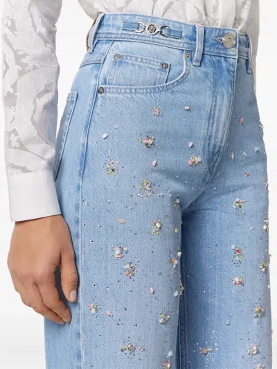 Versace Embellished High-waist Jeans In Blue