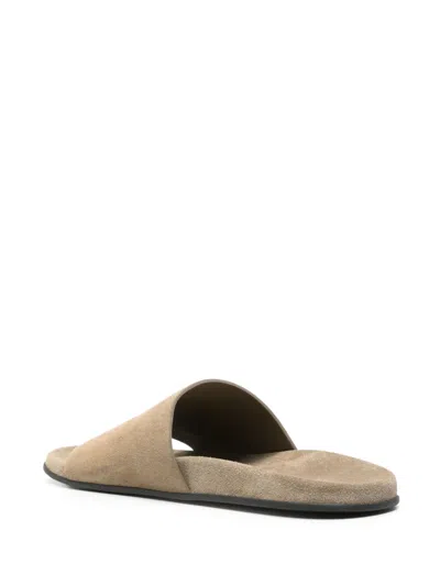 The Row Hugh Suede Flat Slide Sandals In Nude