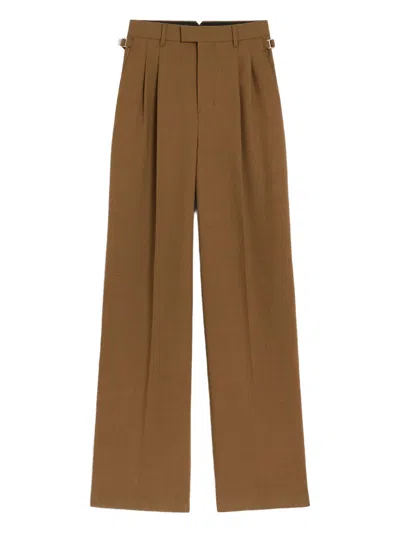 Ami Alexandre Mattiussi Ami High-waisted Light Wool Twill Trousers With Pleated Detailing In Brown