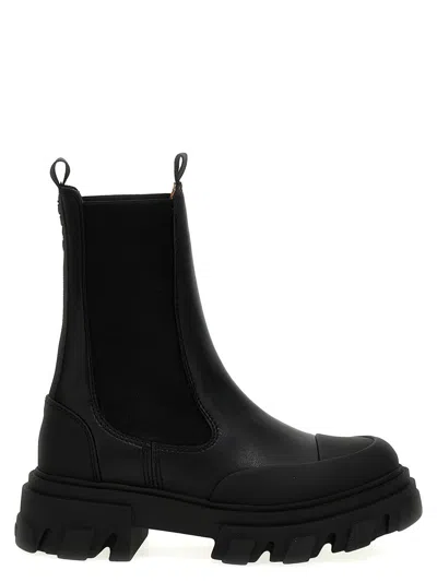 Ganni Black Leather Chelsea Boots In Black