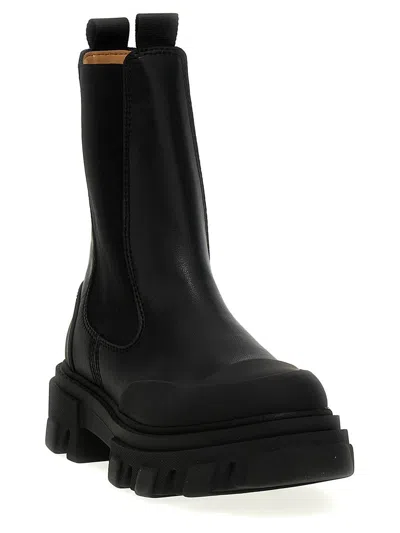 Ganni Black Leather Chelsea Boots In Black