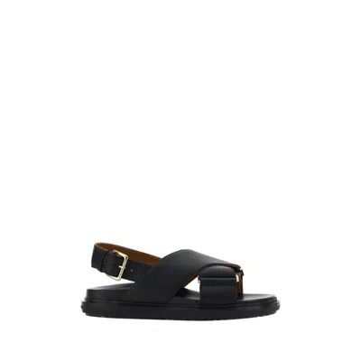 Marni Black Criss-cross Sandals In Smooth Leather In Black