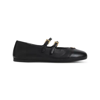 Prada Leather Ballerina Shoes In Black