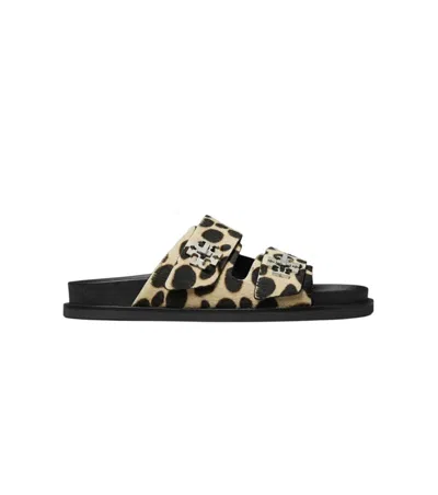 Tory Burch Round Toe Double Strap Animal Print Sandals In Multi
