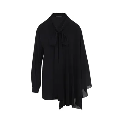 Balenciaga Black Georgette Scarf Blouse In Black