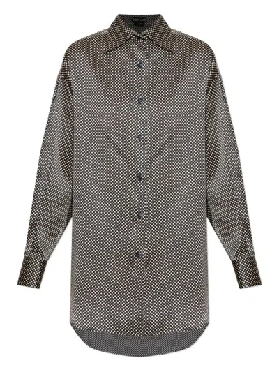 Tom Ford Camicia In Seta A Pois Dal Fit Rilassato In Gray