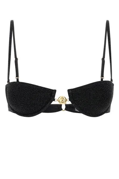 Reina Olga Black Stretch Nylon Hommond Bikini Top In Black