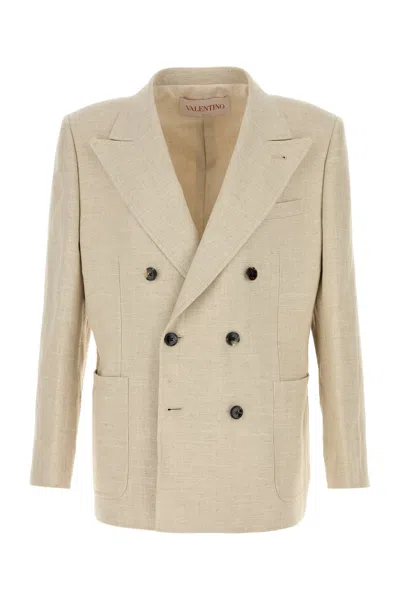 Valentino Garavani Beige Linen Blend Blazer In Neutral