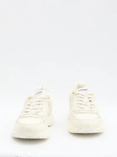 Autry Hyperway Sneakers In Whisper White Laminated Leather And Mesh In Neutral