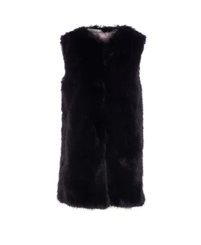 Herno Black Sleeveless Vest With Concealed Closure On The Front In Ecofur Woman In Black