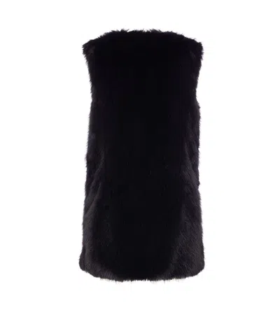 Herno Black Sleeveless Vest With Concealed Closure On The Front In Ecofur Woman In Black