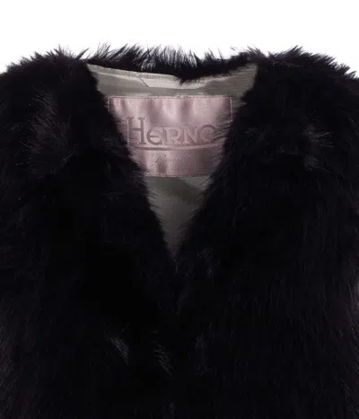 Herno Black Sleeveless Vest With Concealed Closure On The Front In Ecofur Woman In Black