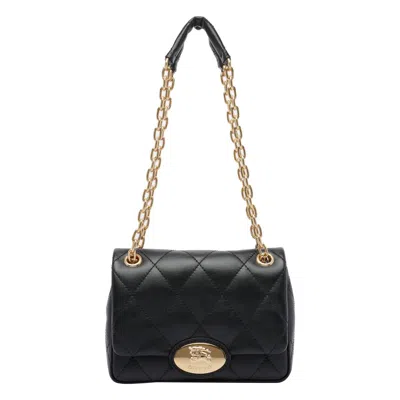 Burberry Black Quilted Crossbody Bag With Ekd Plaque On The Front And Chain-link Shoulder Strap In Leather Wo